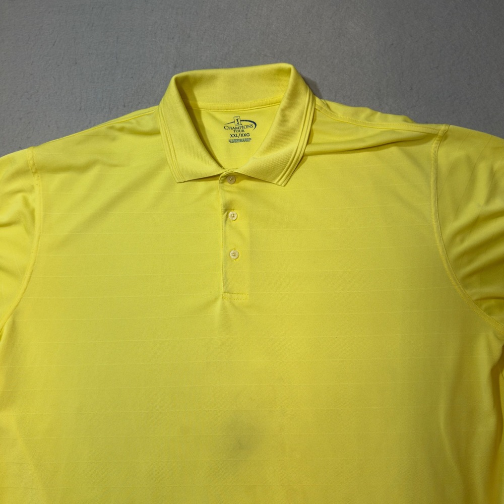 Champions Tour Mens XXL Yellow Striped Short‎ Sleeve Golf Polo Shirt